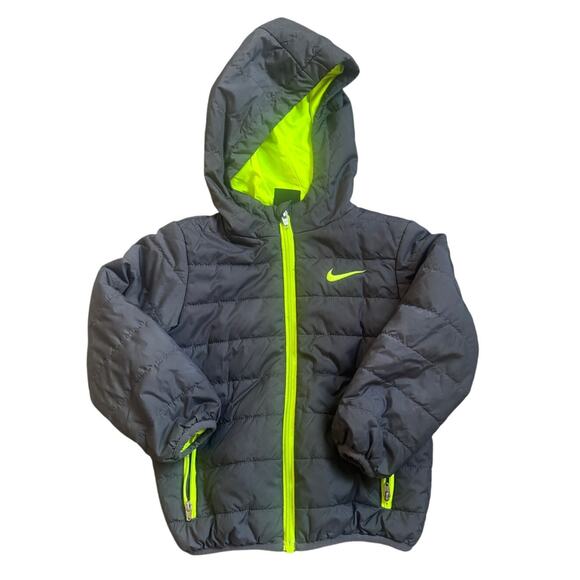Nike Other - Boys Nike 3T Puffer Coat Gray & Lime Green